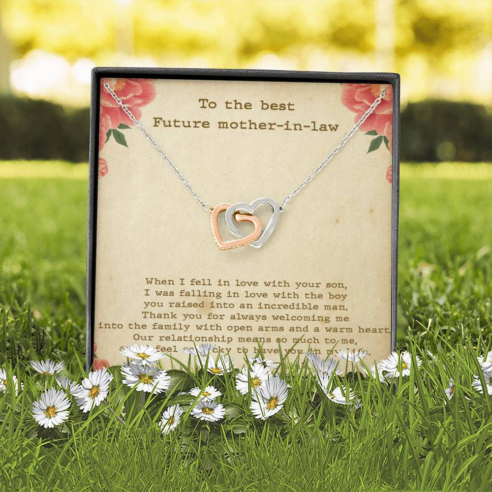 To The Best Future Mother In Law Thank You For Sharing Your Son Joined Interlocking Hearts Necklace