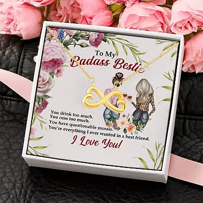 Alternative view of To My Badass Bestie You Drink You Cuss Too Much You're Everything I Want Infinity Heart Pendant Necklace