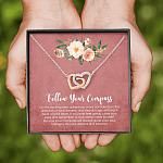 Follow Your Compass Interlocking Hearts Pendant Necklace - Graduation GIft For Her