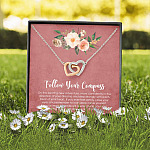 Follow Your Compass Interlocking Hearts Pendant Necklace - Graduation GIft For Her