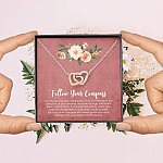 Follow Your Compass Interlocking Hearts Pendant Necklace - Graduation GIft For Her