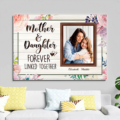 Alternative view of Custom Photo Mother And Daughter Forever Linked Together Framed Canvas - Unframed Poster - Cute Gift For Mom