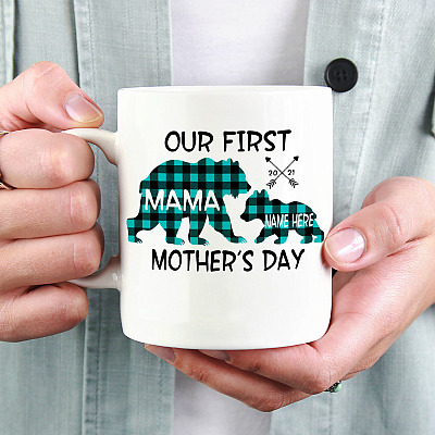 Alternative view of Personalized Our First Mother's Day Bear 1st Mothers Day Gifts Ceramic Coffee Mug - Beer Stein - Water Bottle