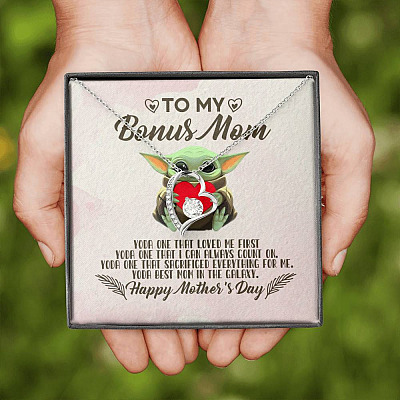 To My Bonus Mom Yoda the One That Loves Me First Happy Mother's Day Forever Love Pendant Necklace