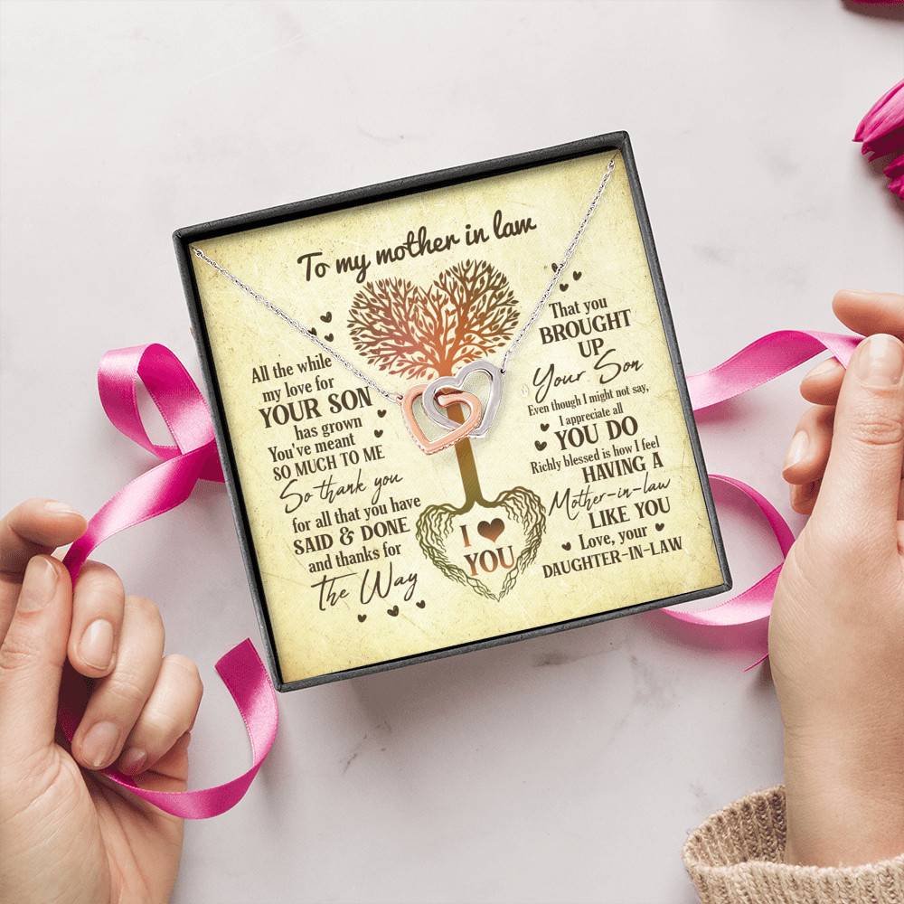 Heart Tree To My Mother In Law All The While My Love For Your Son Has Grown Joined Interlocking Hearts Necklace
