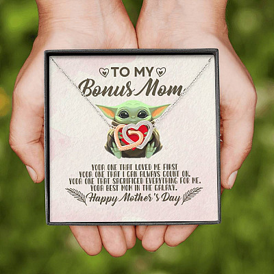 To My Bonus Mom Yoda the One That Loves Me First Happy Mother's Day Interlocking Hearts Pendant Necklace