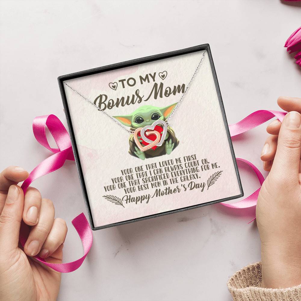 To My Bonus Mom Yoda the One That Loves Me First Happy Mother's Day Interlocking Hearts Pendant Necklace