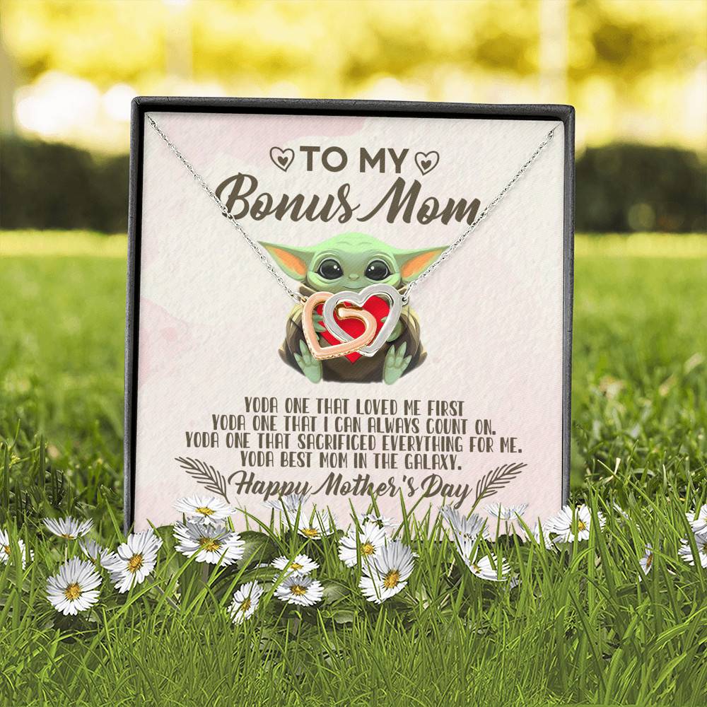 To My Bonus Mom Yoda the One That Loves Me First Happy Mother's Day Interlocking Hearts Pendant Necklace