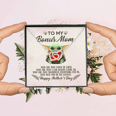 To My Bonus Mom Yoda the One That Loves Me First Happy Mother's Day Interlocking Hearts Pendant Necklace