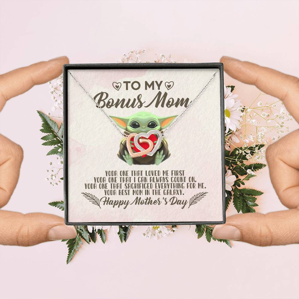 To My Bonus Mom Yoda the One That Loves Me First Happy Mother's Day Interlocking Hearts Pendant Necklace