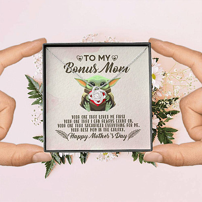 To My Bonus Mom Yoda the One That Loves Me First Happy Mother's Day Love Knot Pendant Necklace
