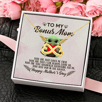 Alternative view of To My Bonus Mom Yoda the One That Loves Me First Happy Mother's Day Infinity Heart Pendant Necklace