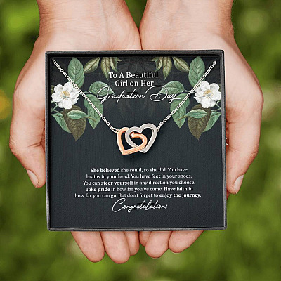 To A Beautiful Girl On Her Graduation Day Interlocking Hearts Pendant Necklace - Graduation GIft For Her
