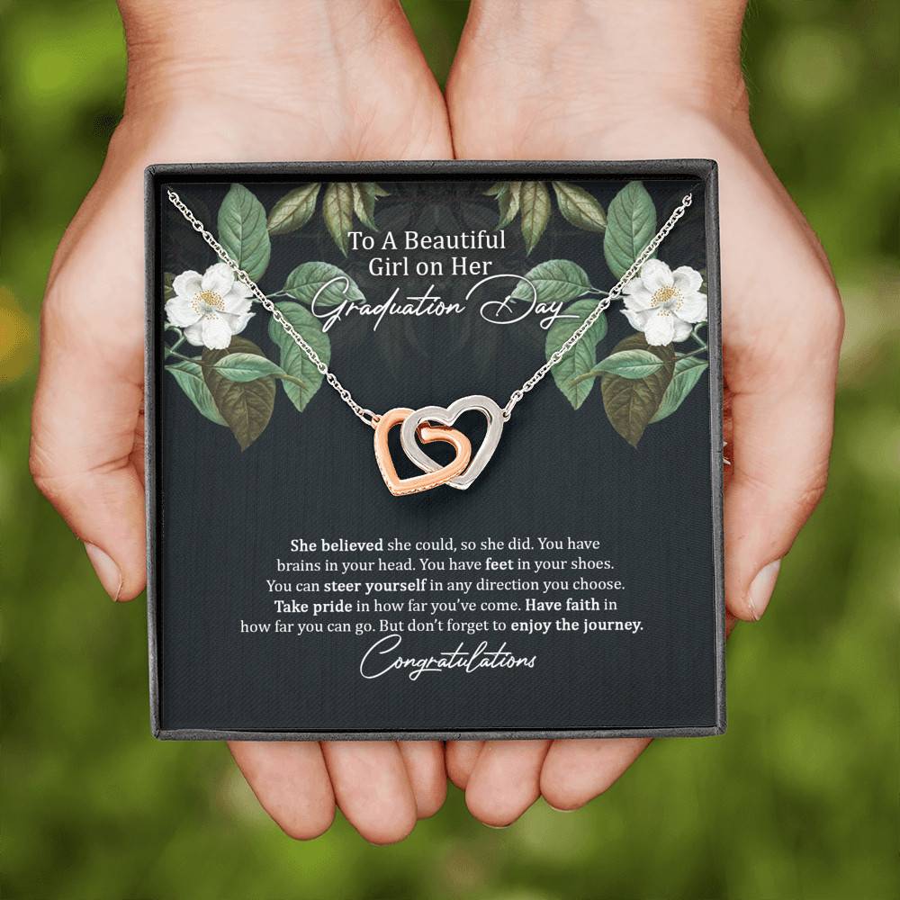 To A Beautiful Girl On Her Graduation Day Interlocking Hearts Pendant Necklace - Graduation GIft For Her