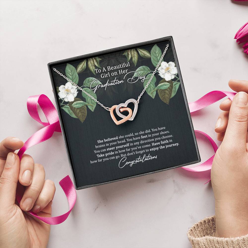 To A Beautiful Girl On Her Graduation Day Interlocking Hearts Pendant Necklace - Graduation GIft For Her