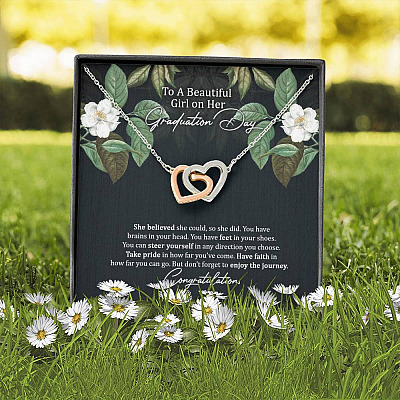 To A Beautiful Girl On Her Graduation Day Interlocking Hearts Pendant Necklace - Graduation GIft For Her