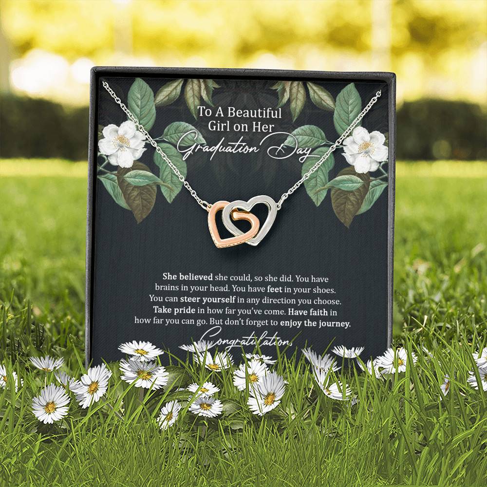 To A Beautiful Girl On Her Graduation Day Interlocking Hearts Pendant Necklace - Graduation GIft For Her