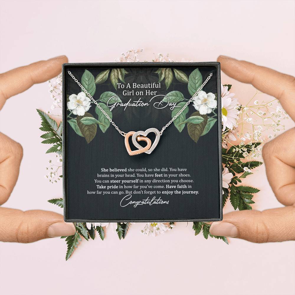 To A Beautiful Girl On Her Graduation Day Interlocking Hearts Pendant Necklace - Graduation GIft For Her