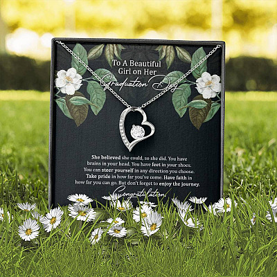 To A Beautiful Girl On Her Graduation Day Forever Love Heart Pendant Necklace - Graduation GIft For Her