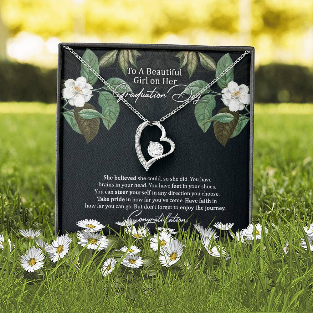To A Beautiful Girl On Her Graduation Day Forever Love Heart Pendant Necklace - Graduation GIft For Her