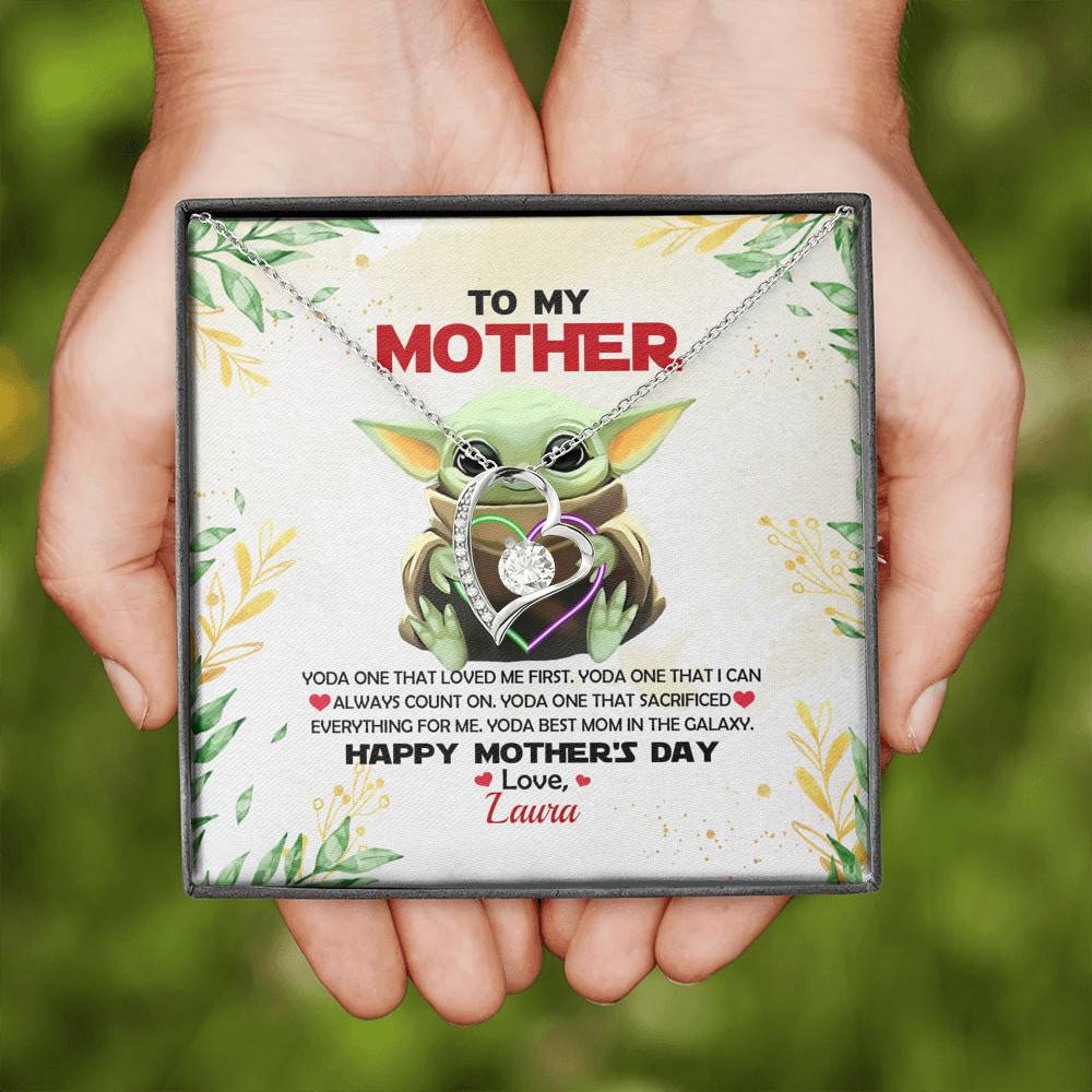 Personalized Baby Yoda To My Mother Yoda Best Mom In The Galaxy Mother's Day Forever Love Heart Necklace