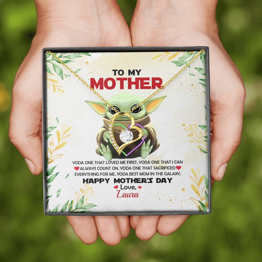 Personalized Baby Yoda To My Mother Yoda Best Mom In The Galaxy Mother's Day Forever Love Heart Necklace