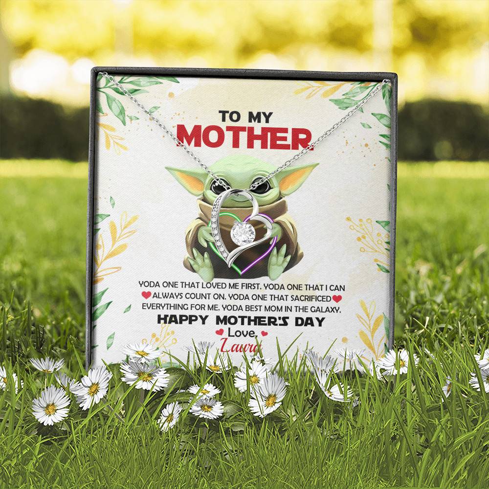 Personalized Baby Yoda To My Mother Yoda Best Mom In The Galaxy Mother's Day Forever Love Heart Necklace