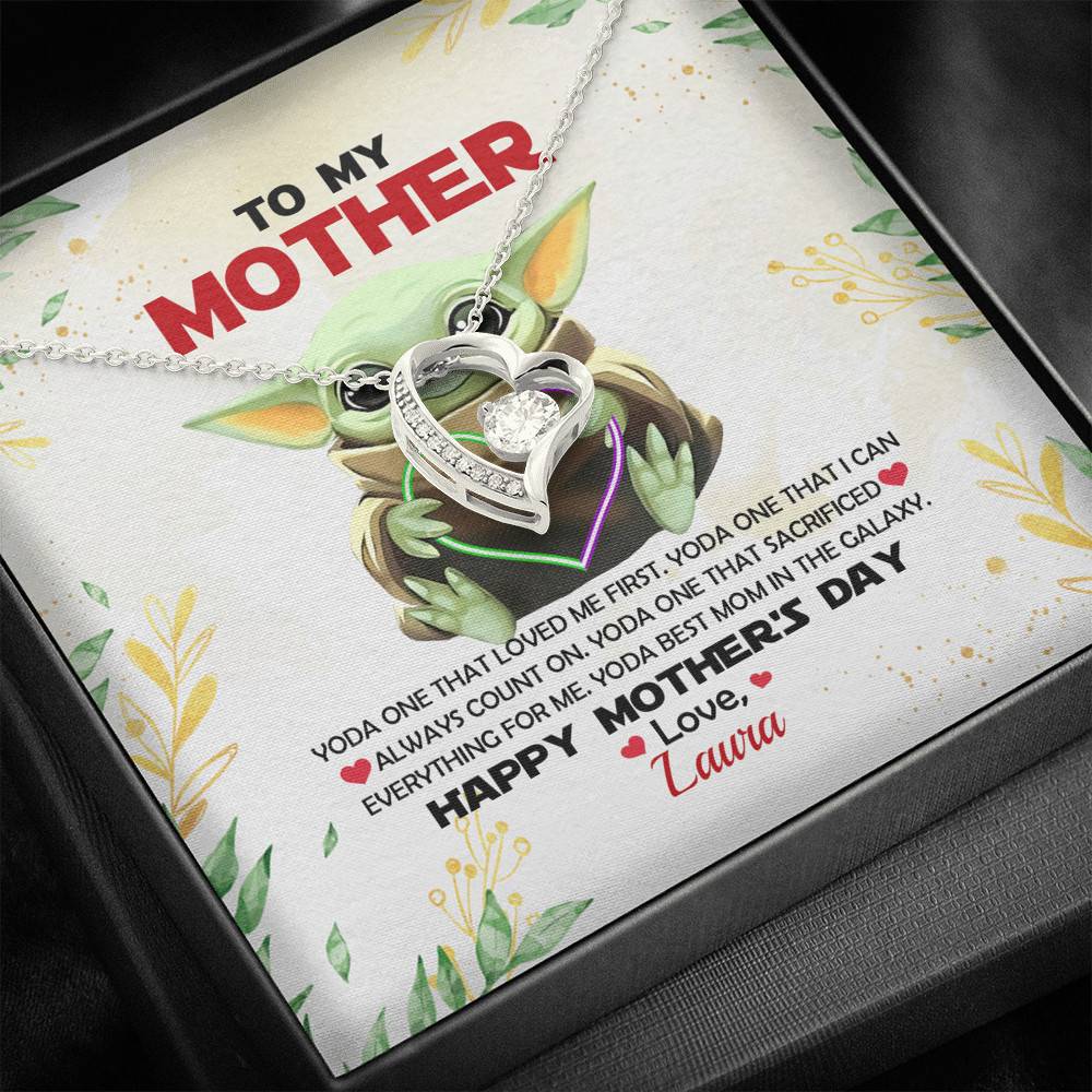 Personalized Baby Yoda To My Mother Yoda Best Mom In The Galaxy Mother's Day Forever Love Heart Necklace