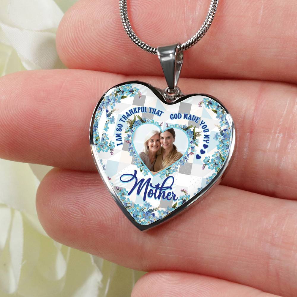 Personalized Photo I Am So Thankful That God Made You My Mother Heart Pendant Necklace - Bangle