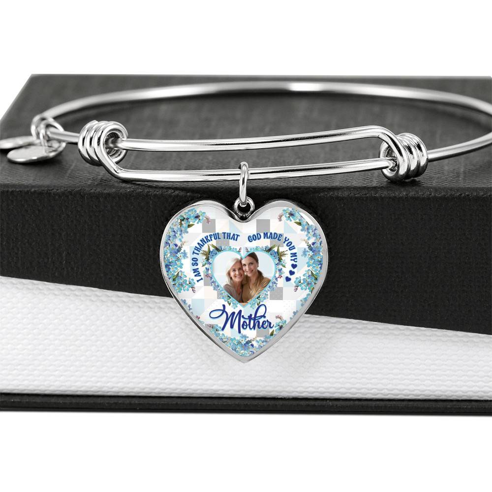 Personalized Photo I Am So Thankful That God Made You My Mother Heart Pendant Necklace - Bangle