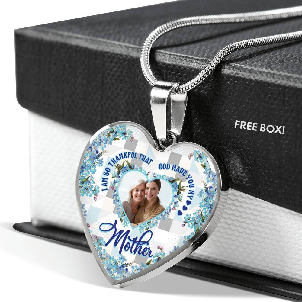 Personalized Photo I Am So Thankful That God Made You My Mother Heart Pendant Necklace - Bangle