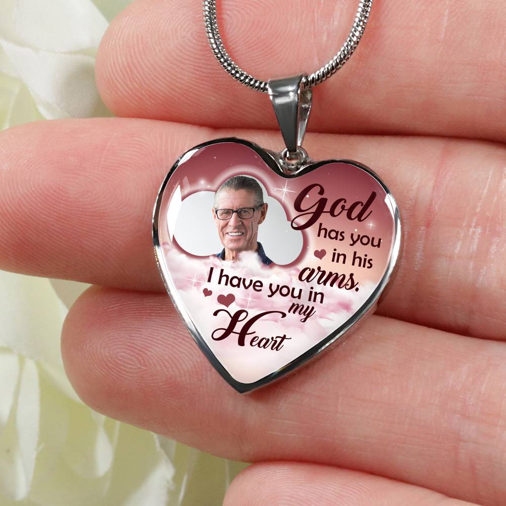 Personalized Photo God Has You In His Arms I Have You In My Heart Sympathy Heart Pendant Necklace - Bangle
