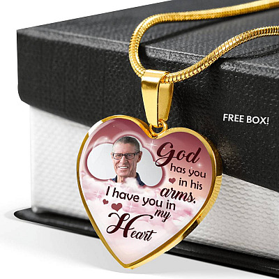 Personalized Photo God Has You In His Arms I Have You In My Heart Sympathy Heart Pendant Necklace - Bangle