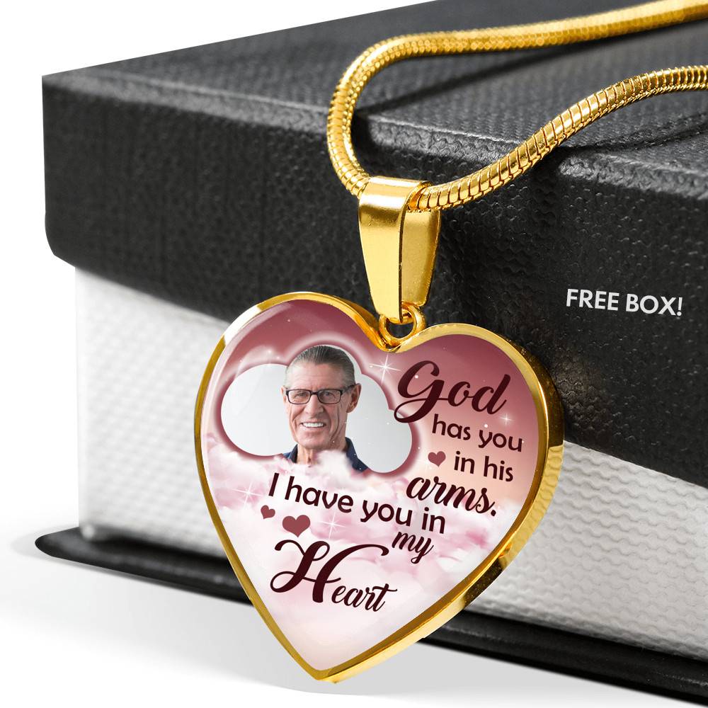 Personalized Photo God Has You In His Arms I Have You In My Heart Sympathy Heart Pendant Necklace - Bangle