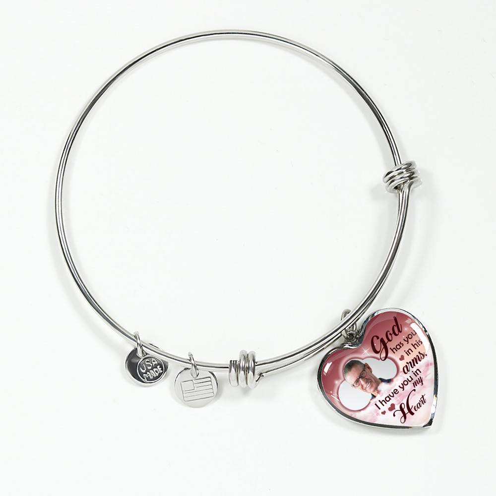 Personalized Photo God Has You In His Arms I Have You In My Heart Sympathy Heart Pendant Necklace - Bangle