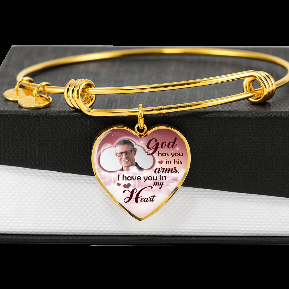 Personalized Photo God Has You In His Arms I Have You In My Heart Sympathy Heart Pendant Necklace - Bangle