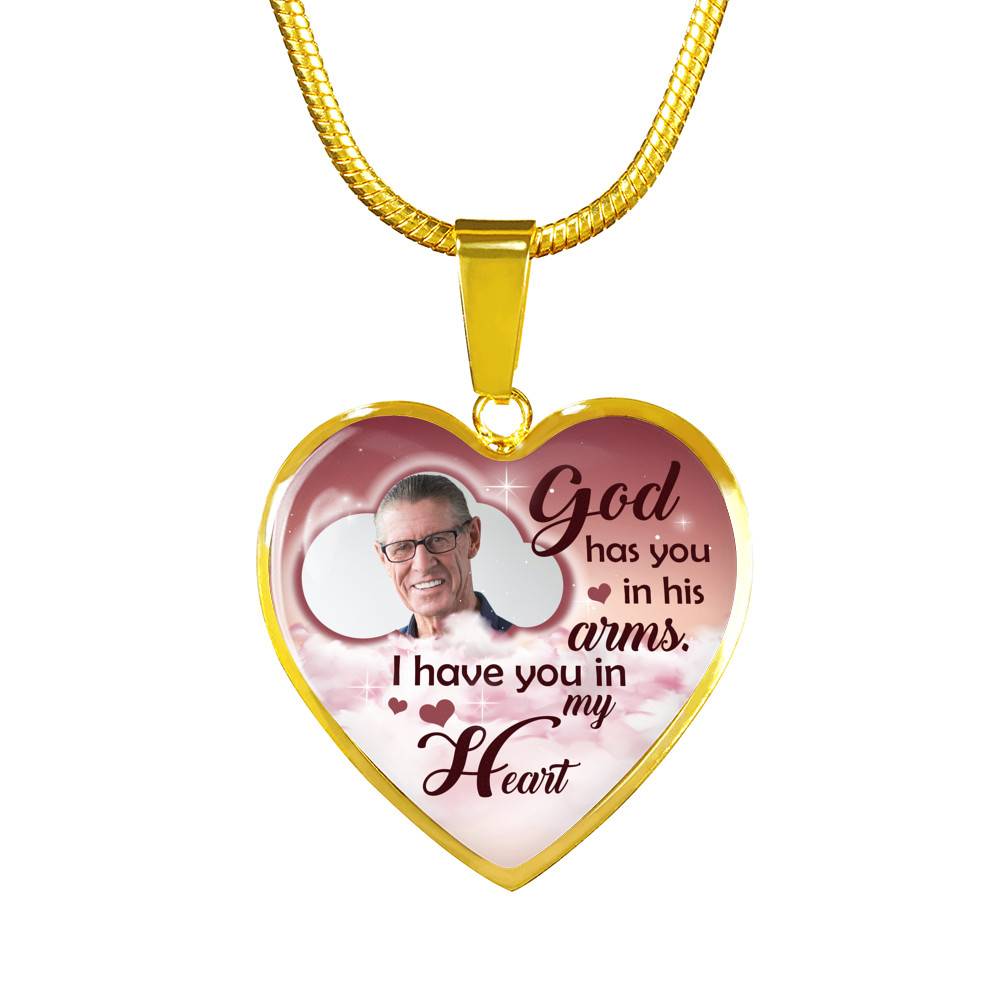 Personalized Photo God Has You In His Arms I Have You In My Heart Sympathy Heart Pendant Necklace - Bangle