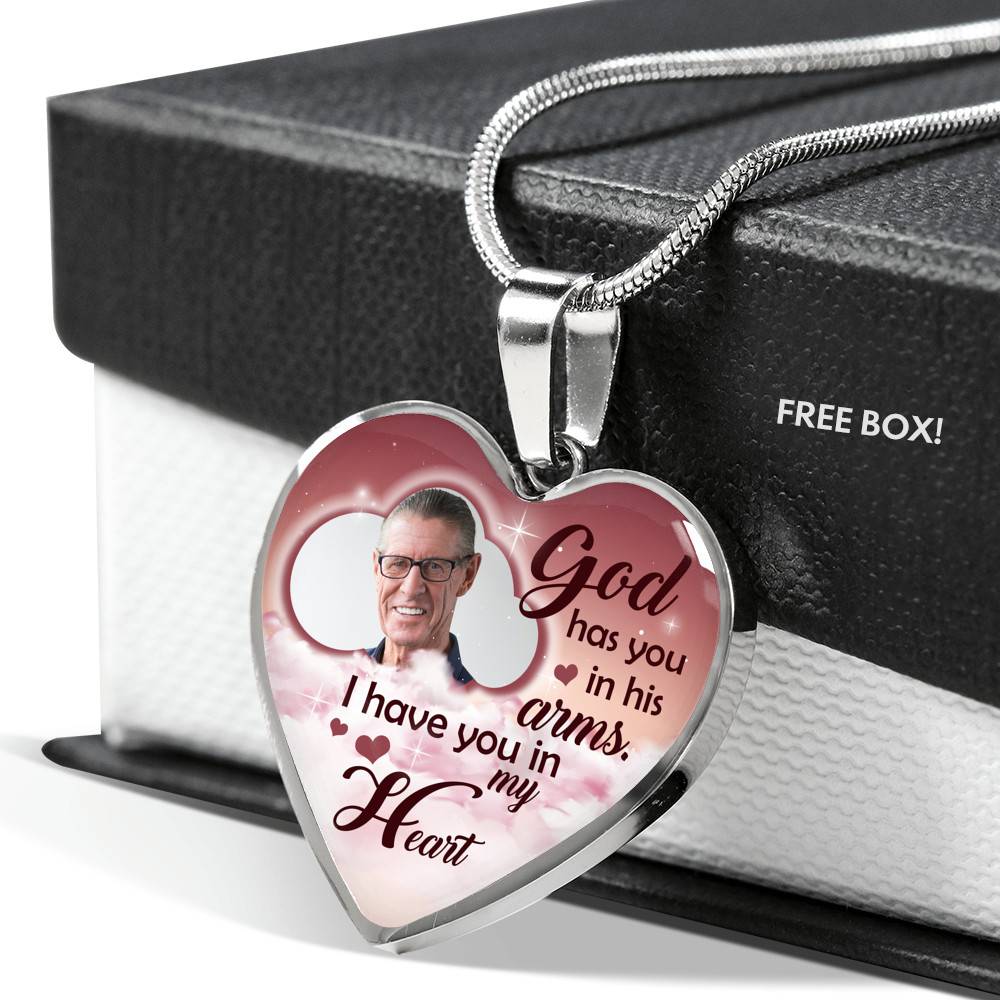 Personalized Photo God Has You In His Arms I Have You In My Heart Sympathy Heart Pendant Necklace - Bangle