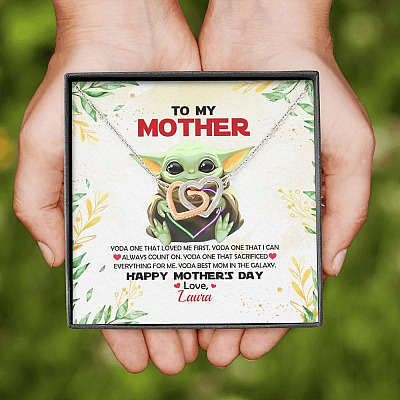 Personalized Baby Yoda To My Mother Yoda Best Mom In The Galaxy Mother's Day Interlocking Hearts Necklace