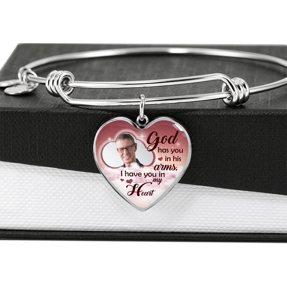 Personalized Photo God Has You In His Arms I Have You In My Heart Sympathy Heart Pendant Necklace - Bangle