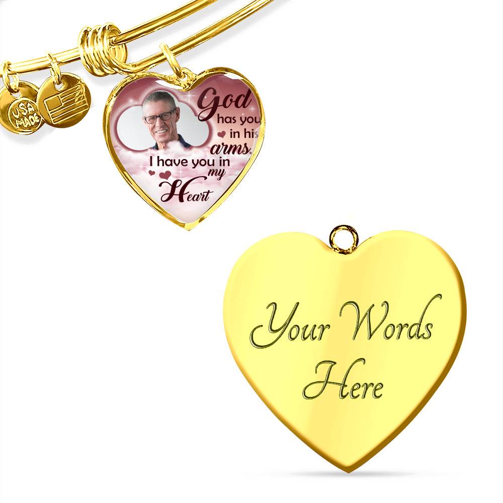 Personalized Photo God Has You In His Arms I Have You In My Heart Sympathy Heart Pendant Necklace - Bangle