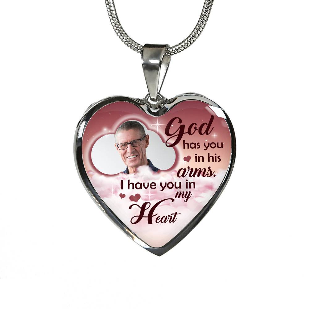Personalized Photo God Has You In His Arms I Have You In My Heart Sympathy Heart Pendant Necklace - Bangle