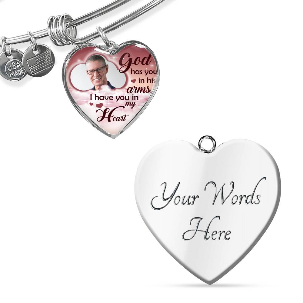 Personalized Photo God Has You In His Arms I Have You In My Heart Sympathy Heart Pendant Necklace - Bangle