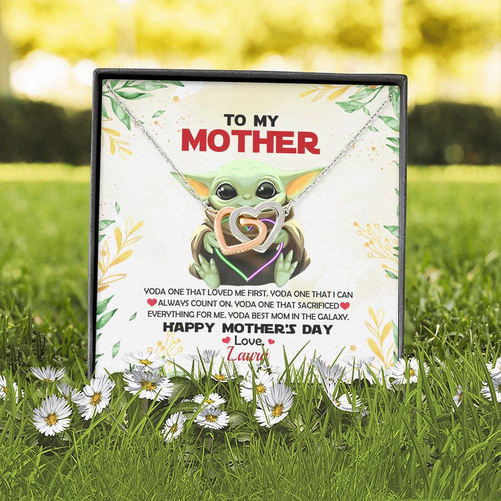 Personalized Baby Yoda To My Mother Yoda Best Mom In The Galaxy Mother's Day Interlocking Hearts Necklace