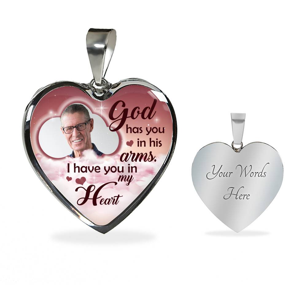 Personalized Photo God Has You In His Arms I Have You In My Heart Sympathy Heart Pendant Necklace - Bangle