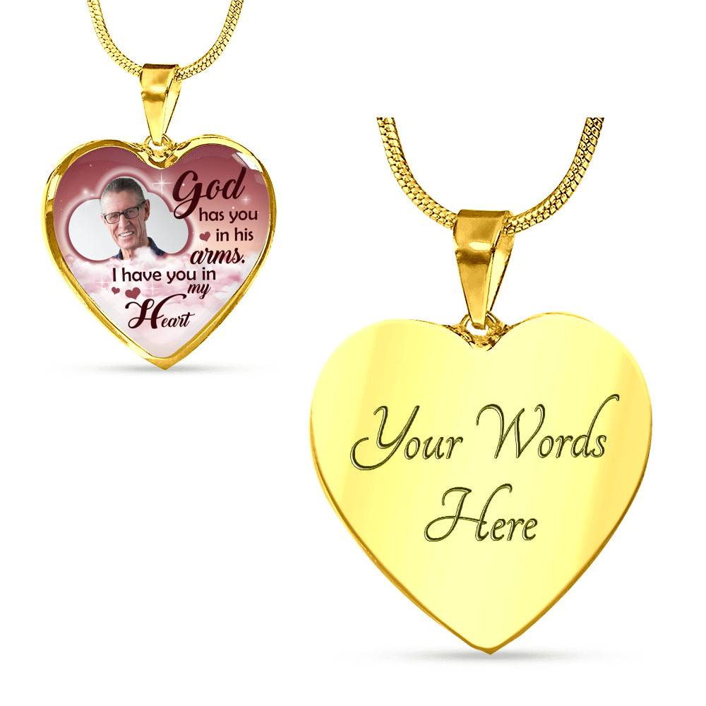 Personalized Photo God Has You In His Arms I Have You In My Heart Sympathy Heart Pendant Necklace - Bangle