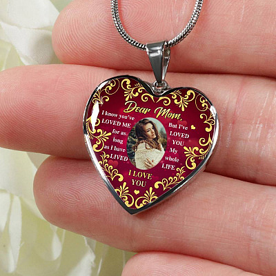 Personalized Photo Dear Mom I Know You've Loved Me for As Long as I Have Lived Heart Pendant Necklace - Bangle