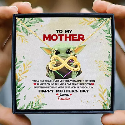 Personalized Baby Yoda To My Mother Yoda Best Mom In The Galaxy Happy Mother's Day Infinity Heart Necklace