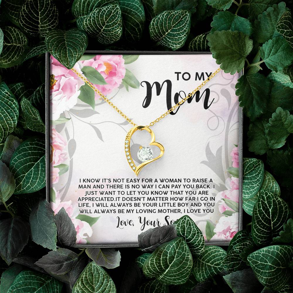 To My Mom I Know It's Not Easy for a Woman to Raise a Man No Way I Can Pay You Back Forever Love Pendant Necklace
