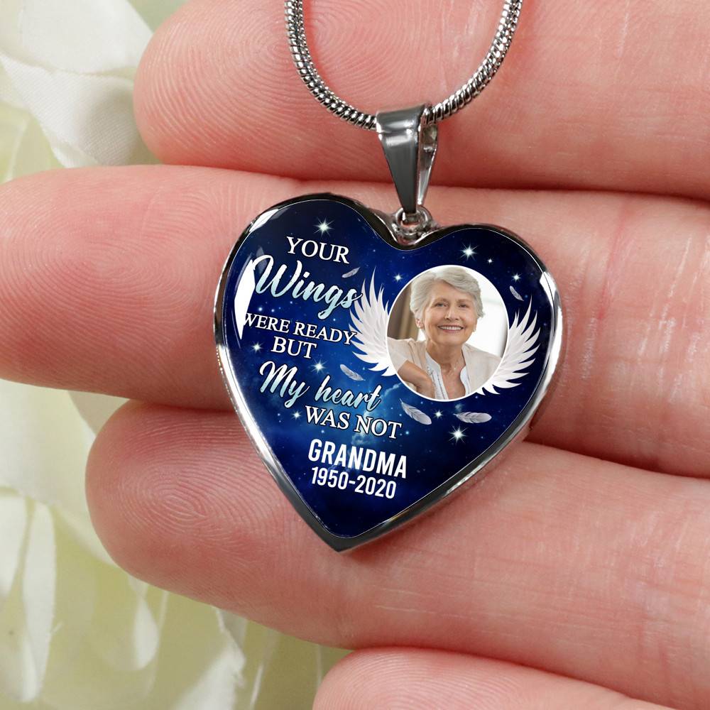 Personalized Photo Your Wings Were Ready But My Heart Was Not Memorial Remembrance Luxury Heart Pendant Necklace